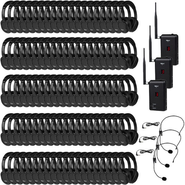 Main product image for Talent Noir Premium Personal Listening Headphone 100 Pack with 3 Portable Transmitters233-3667